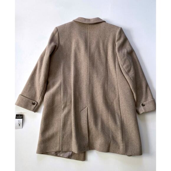 NWT Lauren Ralph Lauren Reefer Coat Plus Size 20W Wool Herringbone Beige $400 - Picture 2 of 8
